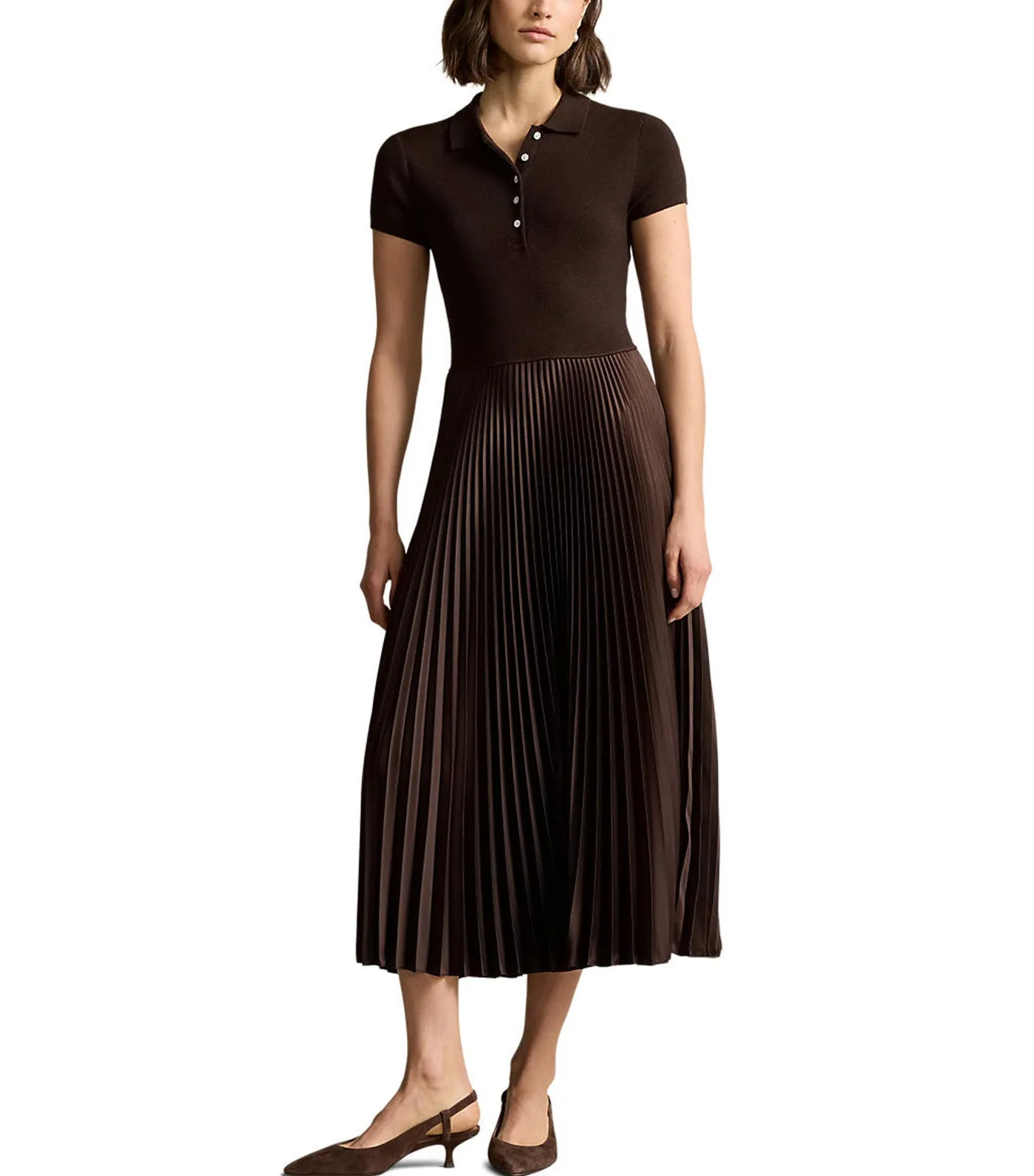 Women's Polo Sweater Bodice Midi Dress Squire Brown