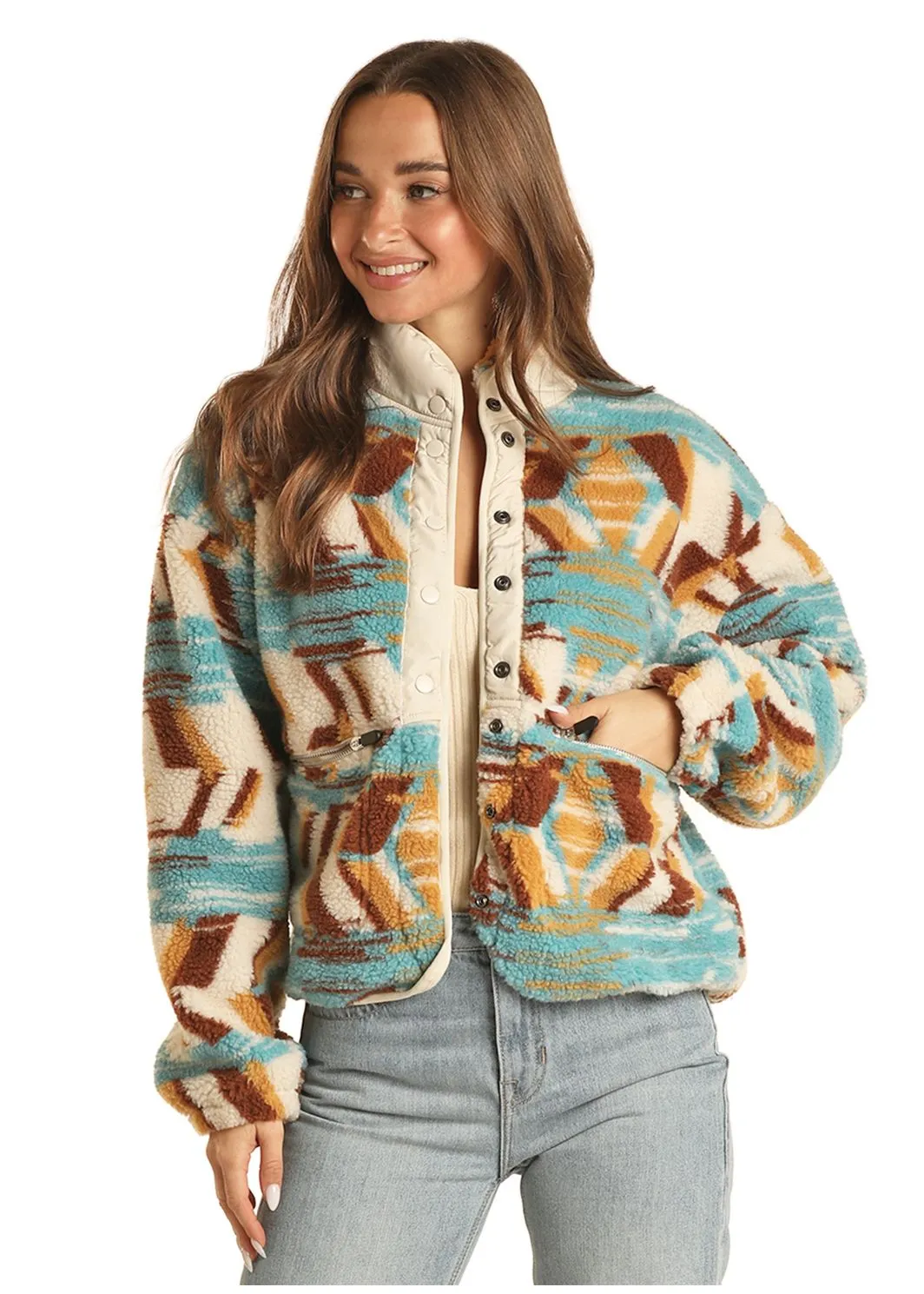 Women's Rock & Roll Abstract Print Sherpa