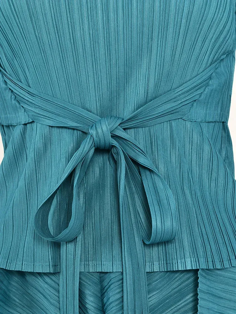 Women's Turquoise Casual Chic Pleated Two-Piece Set