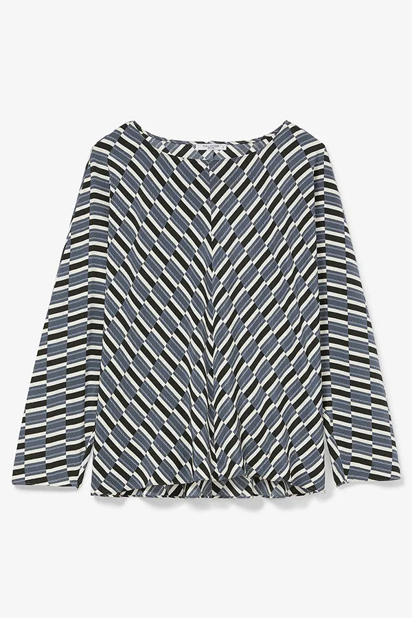 Wren Top - Arpeggio Print Washable Silk :: Blue / Black