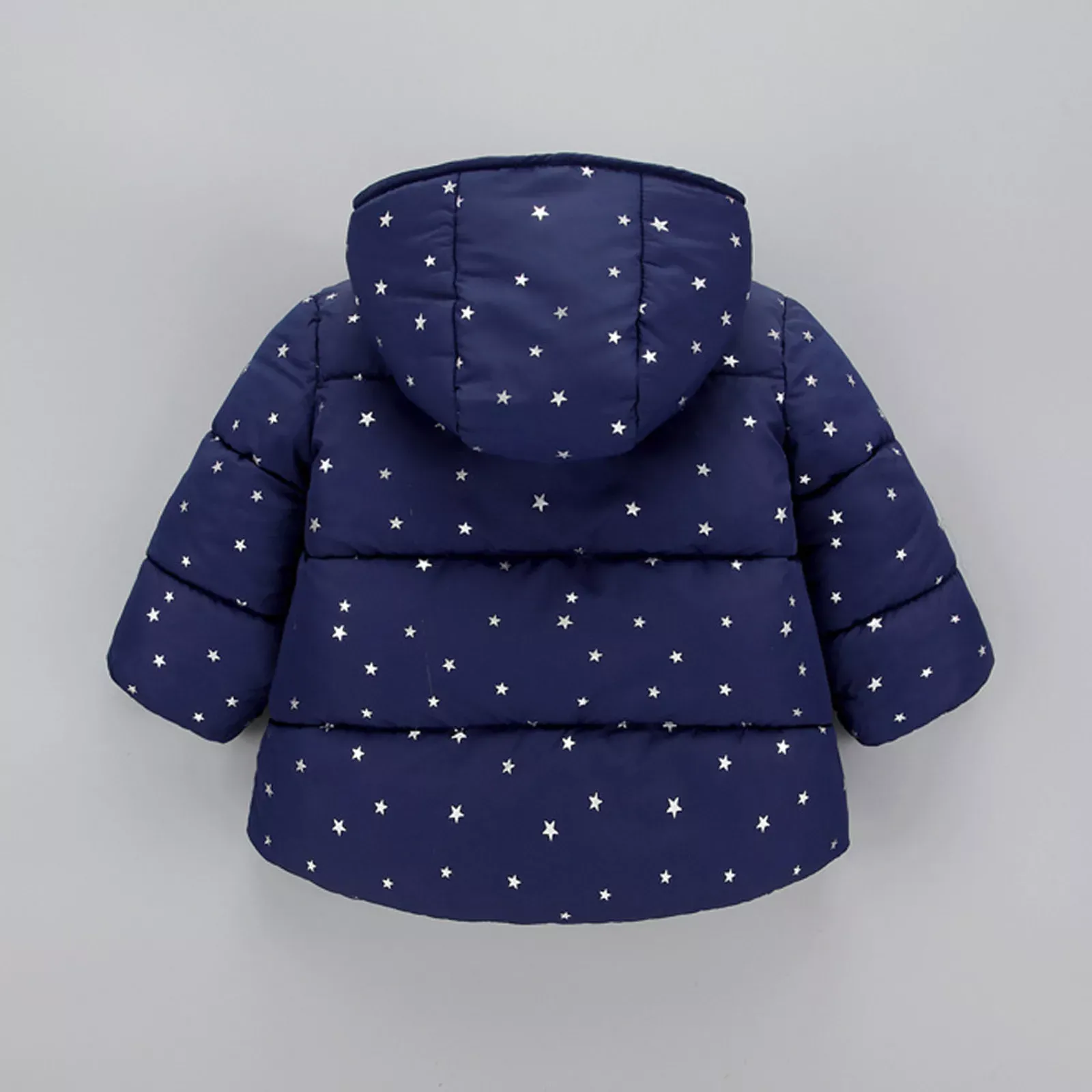 ZJH Silver Stars Sherpa Hooded Navy Blue Puffer Jacket 7653