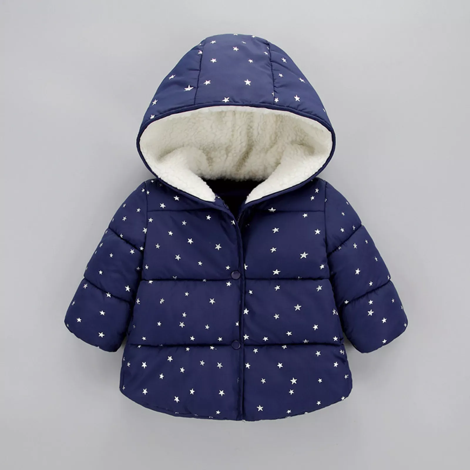 ZJH Silver Stars Sherpa Hooded Navy Blue Puffer Jacket 7653